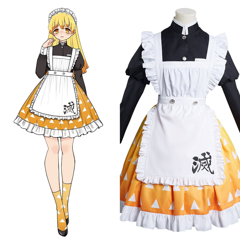 Demon Slayer: Zenitsu Agatsuma Maid Cosplay Costume – Anime Cosplay  Australia