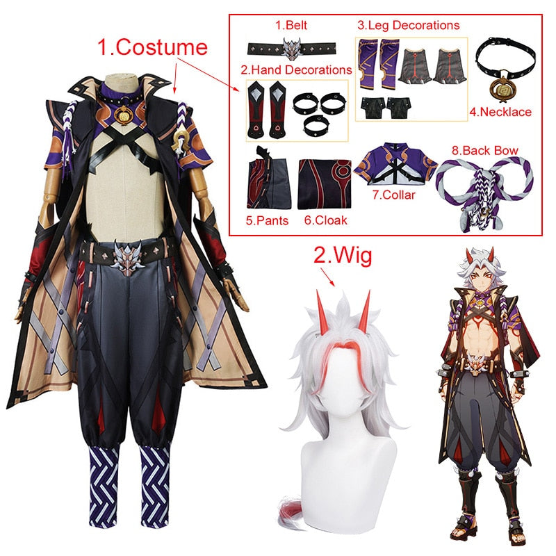 Genshin Impact: Arataki Itto Cosplay Costume and Wig