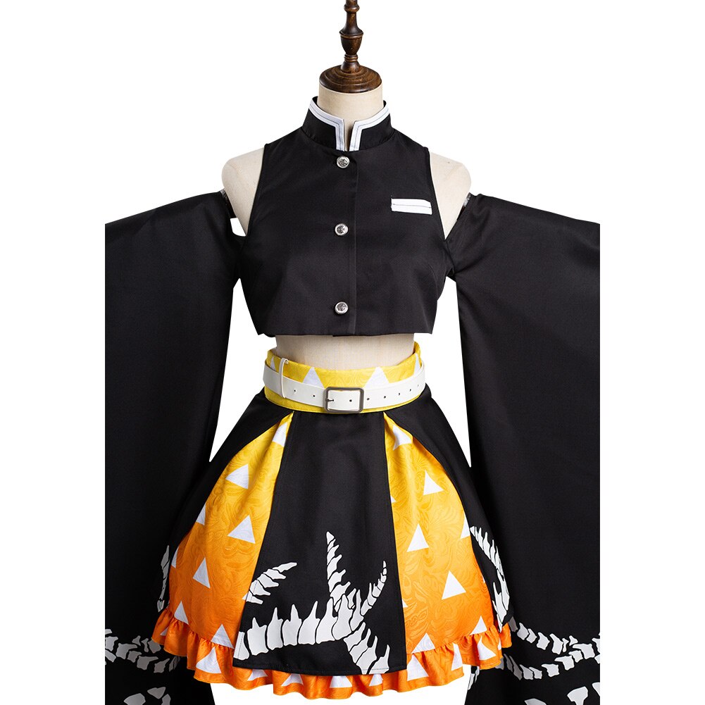 Demon Slayer: Zenitsu Agatsuma Female Dress Cosplay Costume – Anime ...
