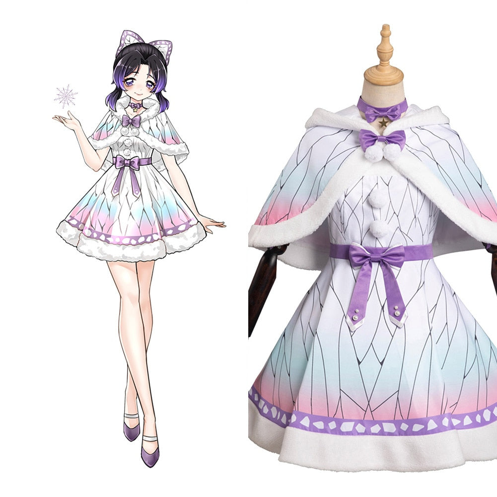 Demon Slayer: Shinobu Kocho White Dress Cosplay Costume – Anime Cosplay ...